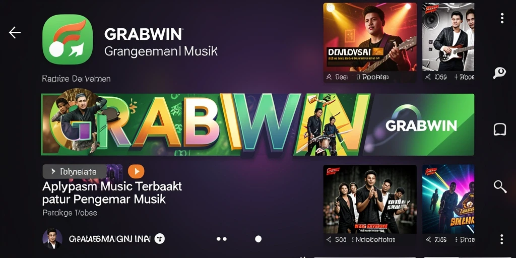 Screenshot GRABWIN menunjukkan pengguna yang menikmati musik dengan antarmuka yang menarik.