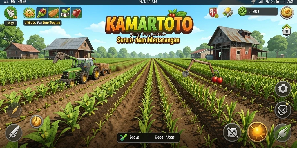 Tangkapan layar gameplay KAMARTOTO menampilkan petani yang sedang merawat ladang.
