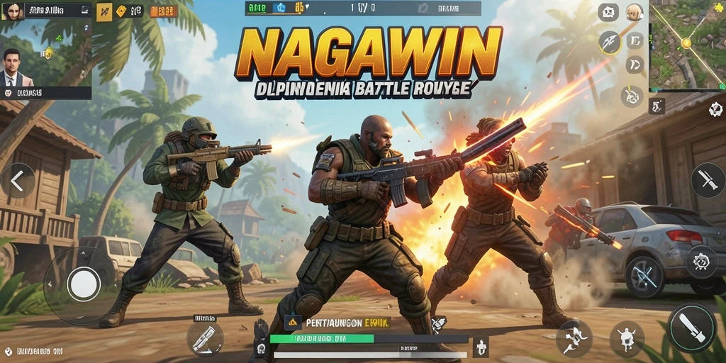 Tampilan aksi mendebarkan dalam permainan Battle Royale NAGAWIN.