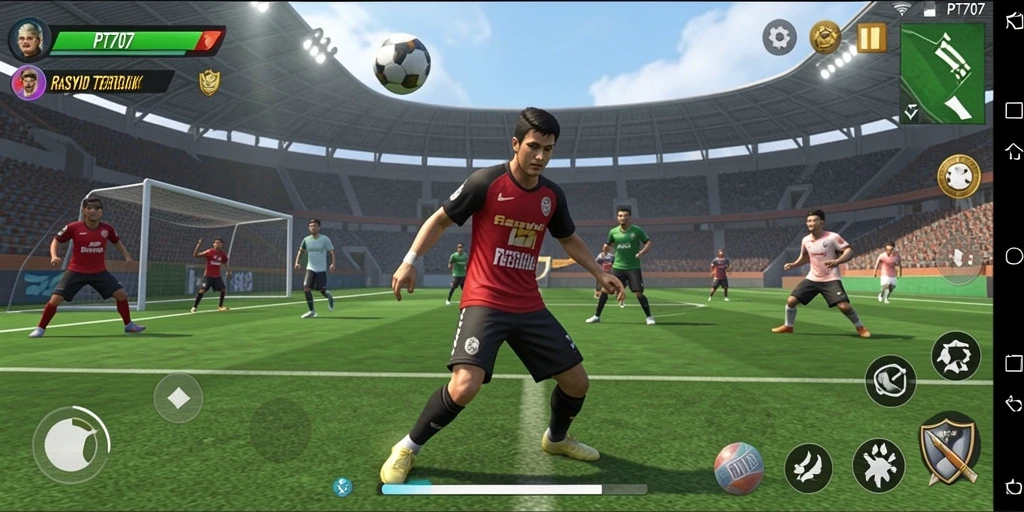 Tampilan utama gameplay PT707 dengan aksi olahraga yang intens.