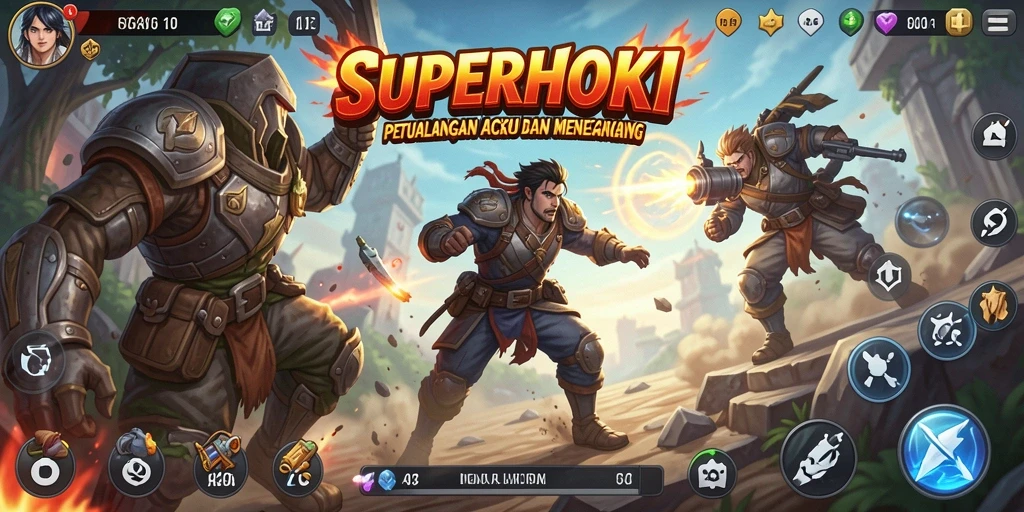 Tampilan intens dari gameplay Aksi SUPERHOKI yang menegangkan.