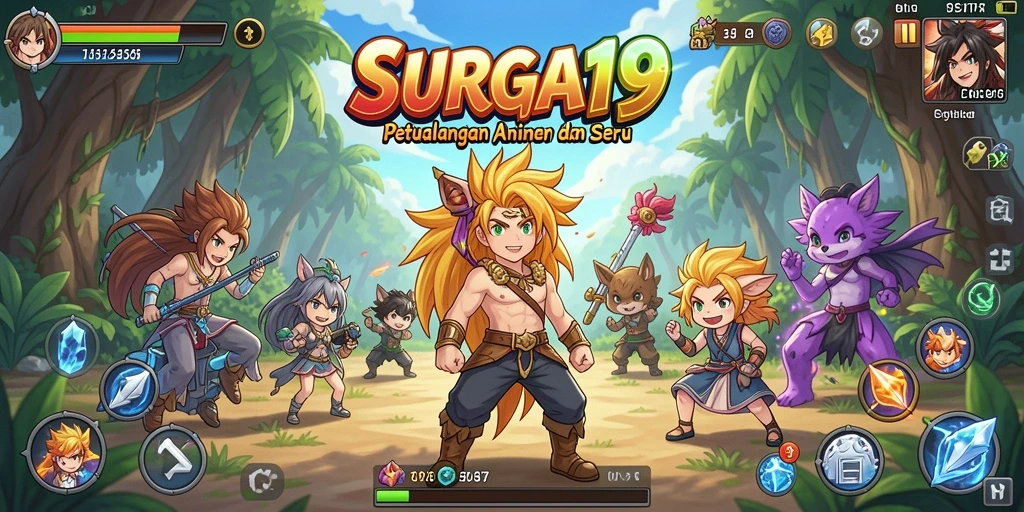 Tampilan gameplay SURGA19 yang penuh aksi dan karakter Anime.